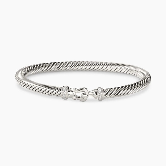 David Yurman Diamond Buckle Classic Cable Bracelet 5mm - Sterling Silver - Picture 1 of 14